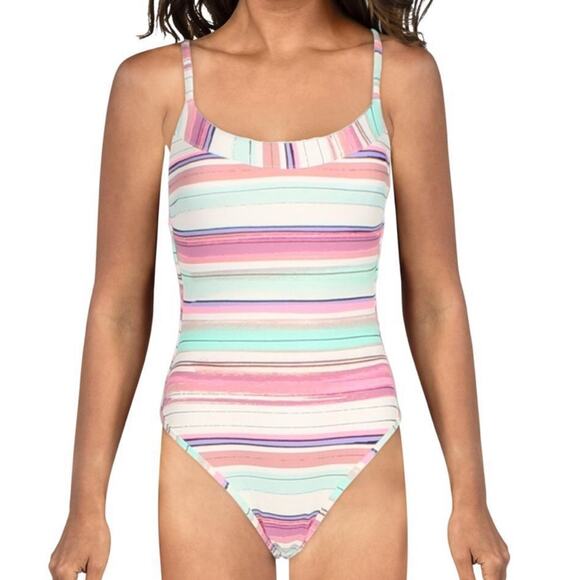 JESSICA SIMPSON RIBBED STRIPED ONE-PIECE SWIMSUIT - Picture 1 of 7